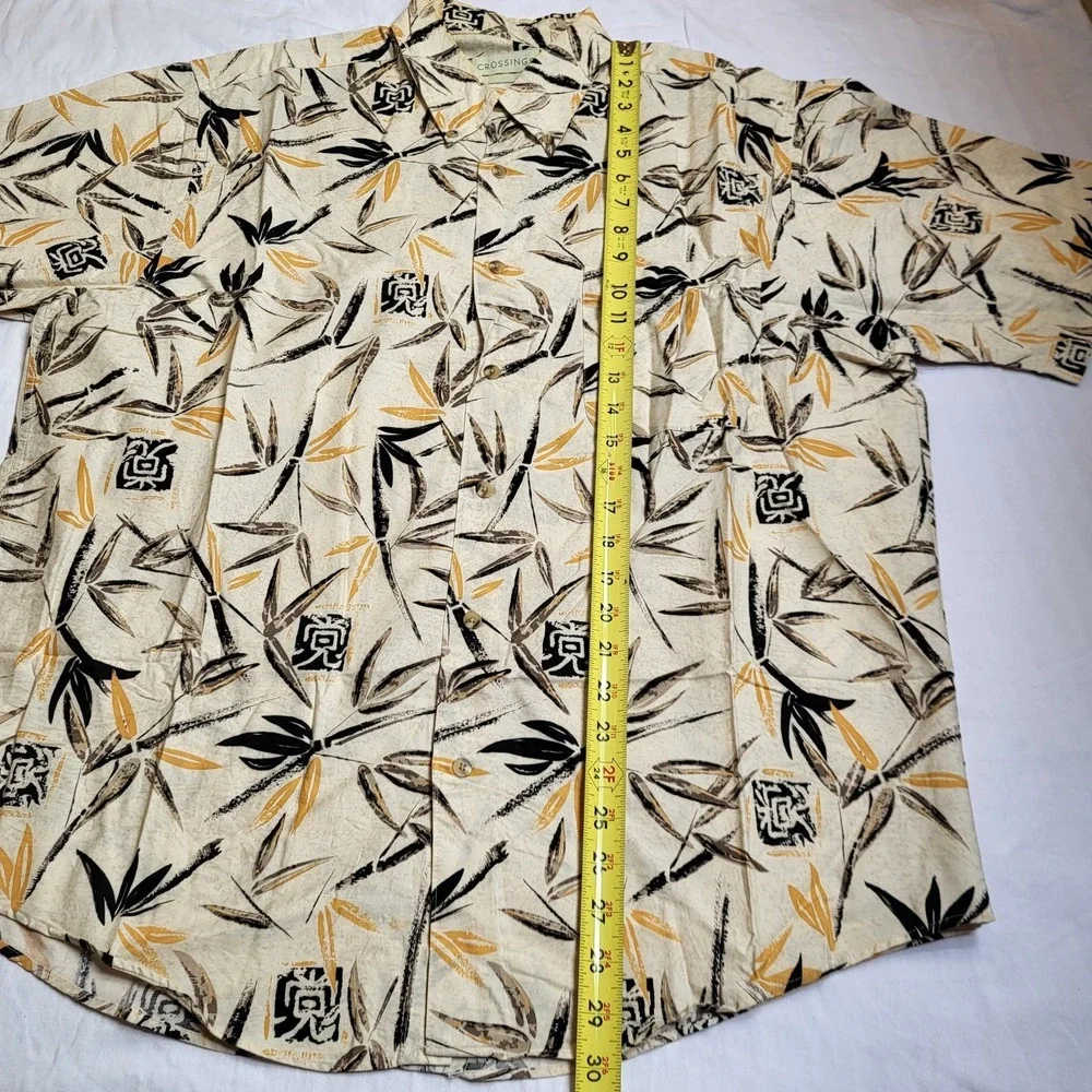 Vtg Crossing's Shirt Men's  Large/G Beige, Yellow, Black Hawaiian Button Up‎